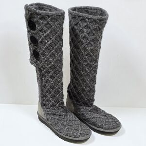 UGG Classic Lattice Cardy Tall Sweater Knit Wool Boots Charcoal Gray Sz.7